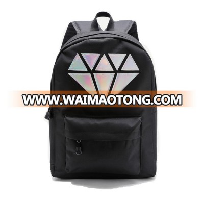 Metallic Diamond Patch Pocket Front Backpack Black Charging Back Pack Backpack