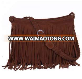 Fashion Women Suede Material Fringe One Shoulder Cross Body Messenger Bag